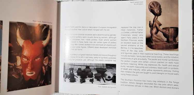 A page depicting various forms of Zambian art from Ellison's book, 'Art in Zambia'.
