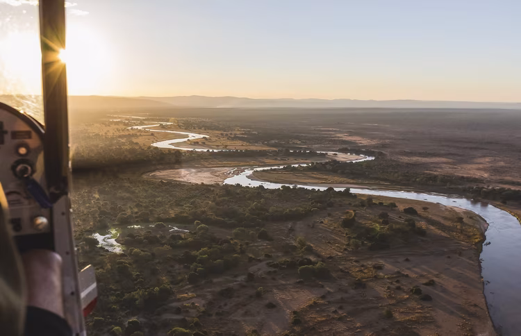 Aerial photo over North Luangwa NP, Zambia. © Mana Meadows Photography
