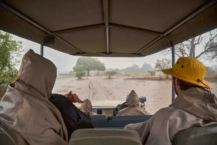 Heavy rain falls over the Luangwa Valley during the game drive. Photo: Nkwazi Magazine/Chosa Mweemba.