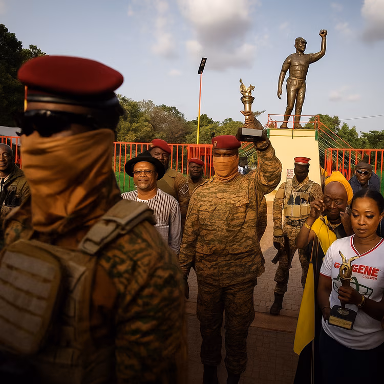 Ibrahim Traore attends the 35th anniversary of Thomas Sankara's assassination in Ouagadougou. (IMage is artists impression).
