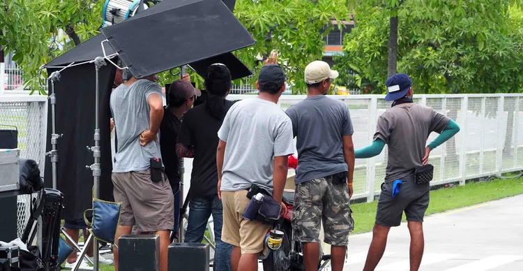 Behind the scenes of a video production shoot.