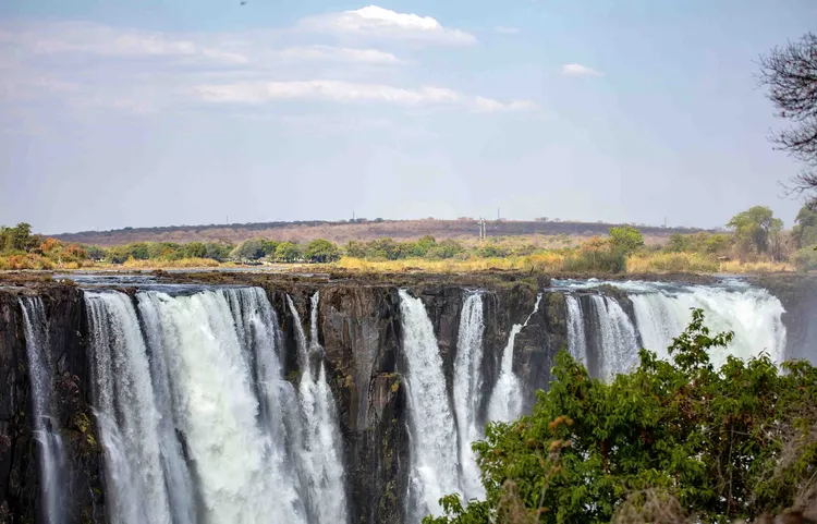 Victoria Falls, Livingstone: The Zambezi River plunges into the gorge at Victoria Falls, one of Zambia's most celebrated natural landmarks and a UNESCO World Heritage Site.